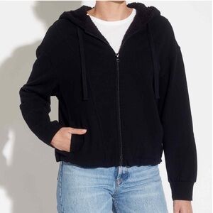 Magaschoni Black Zip Front Sherpa Lined Hoodie Sweatshirt Women’s Size Medium